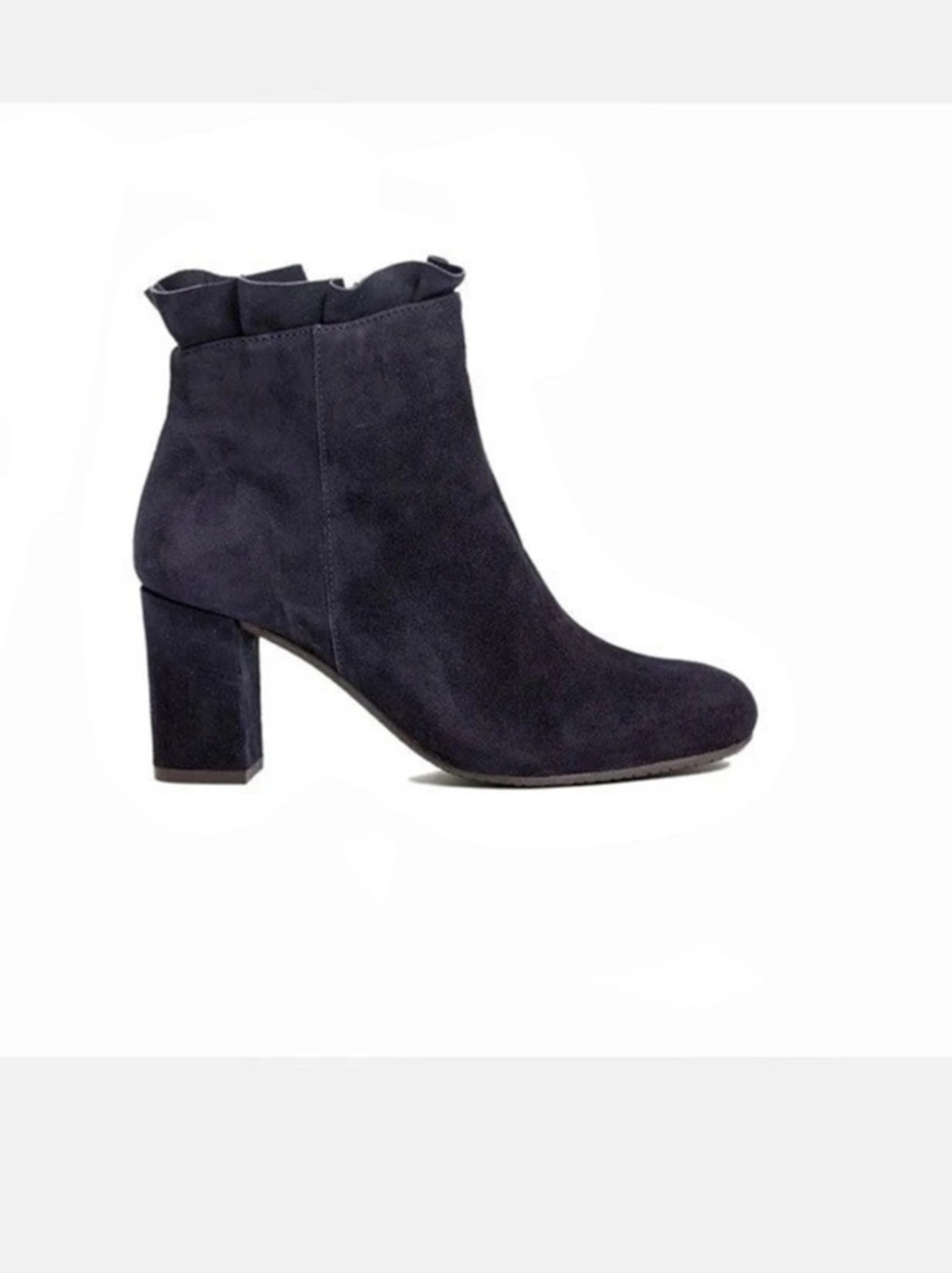 Ateliers Portugal Navy Blue Suede Collar Block Heel Ankle Boots 37